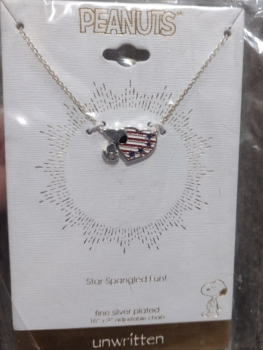Peanuts Fine Silver Plated Snoopy "Star Spangled Fun" 16" + 2" Necklace